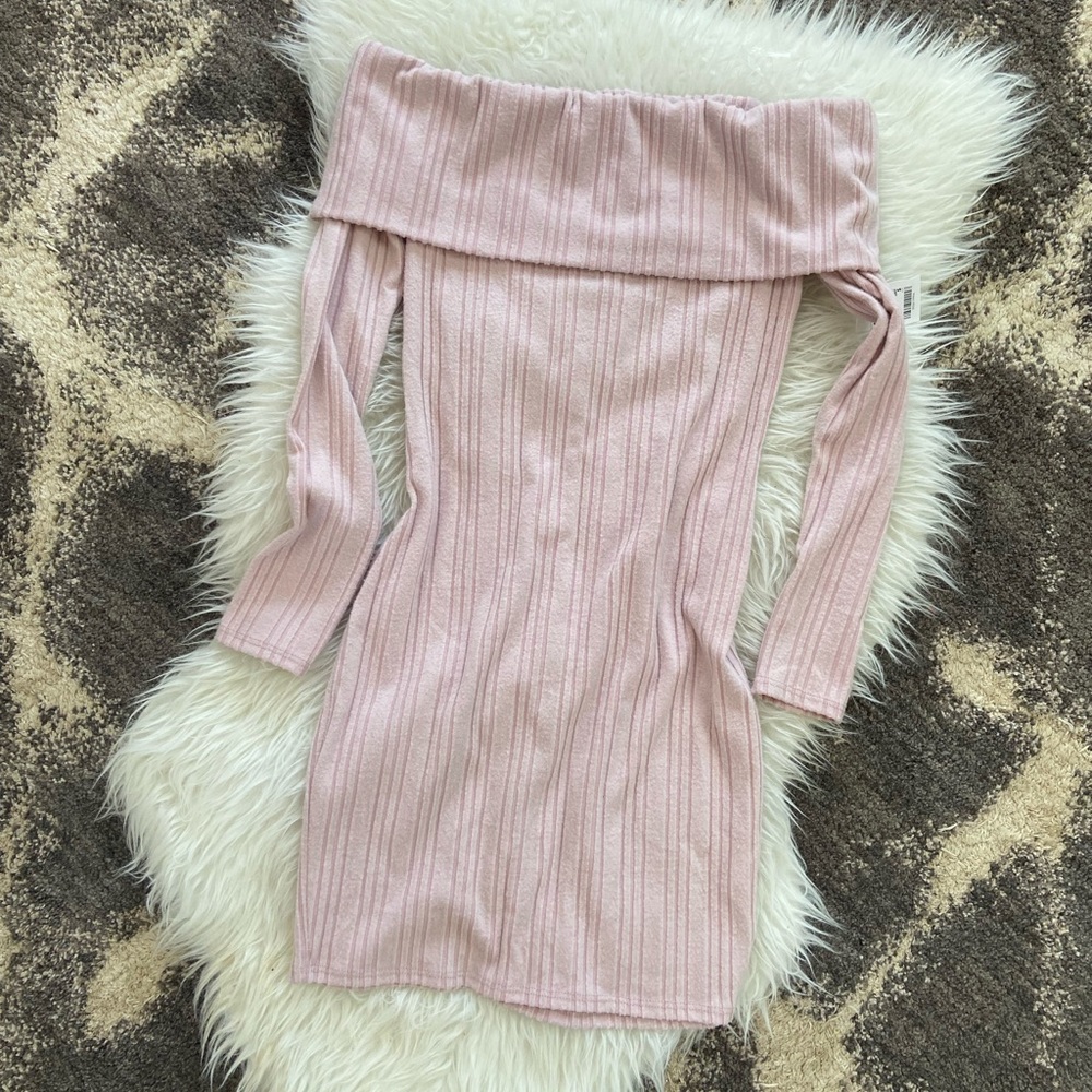 Charlotte Russe - pale pink off shoulder sweater dress